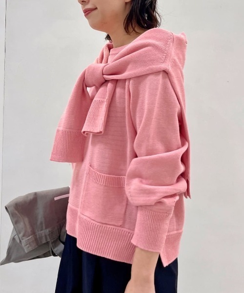 human woman(ヒューマンウーマン)の「◆【ウォッシャブル】ミドルゲージギマポケット付プルオーバー(ニット/セーター・レディース・ピンク/ネイビー/ブルー/グレー・MEDIUM)」の9枚目の写真