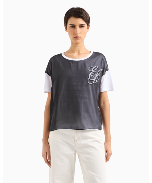 エンポリオ アルマーニ】Tシャツ ジャージー EAロゴ シフォンインサー 