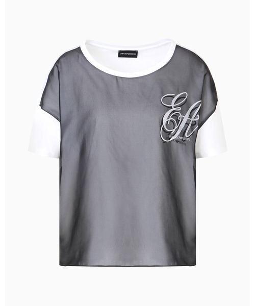 EMPORIO ARMANI（エンポリオアルマーニ）の「【エンポリオ アルマーニ】Tシャツ ジャージー EAロゴ シフォンインサーション（Tシャツ/カットソー・レディース・ホワイト×ブラック・SMALL/MEDIUM/LARGE/X-SMALL）」の5枚目の写真