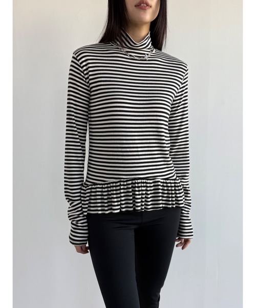 Didot.showroom(ディドット ショールーム)の「フリルヘムハイネックロンT(Tシャツ/カットソー・レディース・アイボリー/ブラック/ホワイト×ブラック/チャコールグレー×ブラック・FREE)」の3枚目の写真