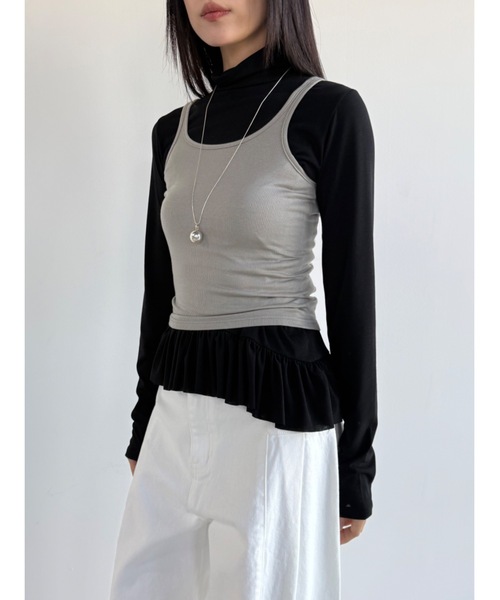 Didot.showroom(ディドット ショールーム)の「フリルヘムハイネックロンT(Tシャツ/カットソー・レディース・アイボリー/ブラック/ホワイト×ブラック/チャコールグレー×ブラック・FREE)」の1枚目の写真