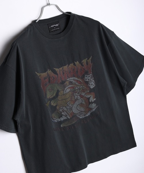 Ed Hardy(エドハーディー)の「EdHardy ピグメント加工 ビッグシルエット 半袖Tシャツ(Tシャツ/カットソー・メンズ・チャコール/ブラック系その他/チャコールグレー/ブラック・M/L)」の1枚目の写真