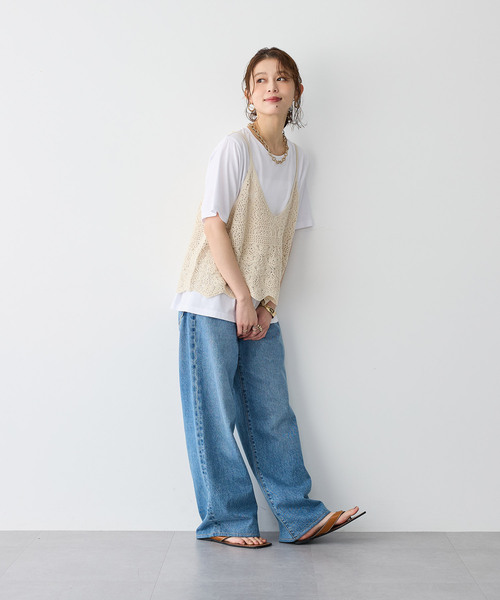 anyfee（エニフィー）の「【anyfee/プラスサイズ】かぎ針編み風ニットビスチェ（キャミソール・レディース・ブラック/オフホワイト・LL）」の16枚目の写真