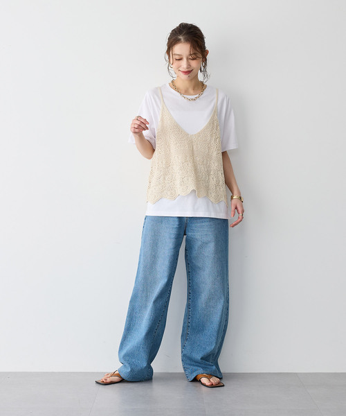 anyfee（エニフィー）の「【anyfee/プラスサイズ】かぎ針編み風ニットビスチェ（キャミソール・レディース・ブラック/オフホワイト・LL）」の17枚目の写真