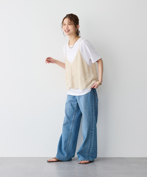 anyfee（エニフィー）の「【anyfee/プラスサイズ】かぎ針編み風ニットビスチェ（キャミソール・レディース・ブラック/オフホワイト・LL）」の18枚目の写真