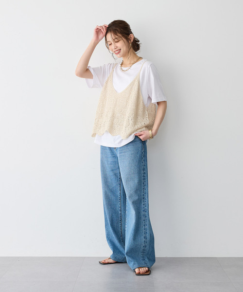 anyfee（エニフィー）の「【anyfee/プラスサイズ】かぎ針編み風ニットビスチェ（キャミソール・レディース・ブラック/オフホワイト・LL）」の19枚目の写真