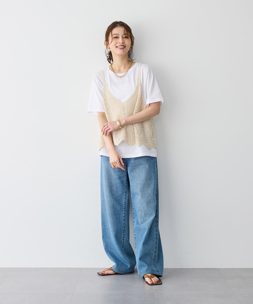 anyfee（エニフィー）の「【anyfee/プラスサイズ】かぎ針編み風ニットビスチェ（キャミソール・レディース・ブラック/オフホワイト・LL）」の20枚目の写真