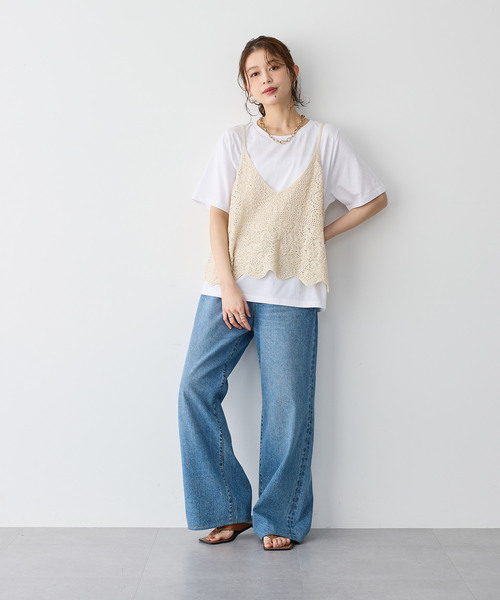 anyfee（エニフィー）の「【anyfee/プラスサイズ】かぎ針編み風ニットビスチェ（キャミソール・レディース・ブラック/オフホワイト・LL）」の21枚目の写真