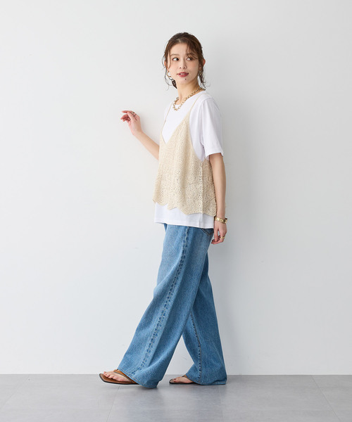 anyfee（エニフィー）の「【anyfee/プラスサイズ】かぎ針編み風ニットビスチェ（キャミソール・レディース・ブラック/オフホワイト・LL）」の22枚目の写真