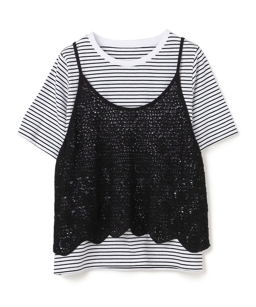 anyfee（エニフィー）の「【anyfee/プラスサイズ】かぎ針編み風ニットビスチェ（キャミソール・レディース・ブラック/オフホワイト・LL）」の14枚目の写真