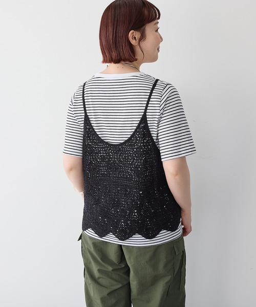 anyfee（エニフィー）の「【anyfee/プラスサイズ】かぎ針編み風ニットビスチェ（キャミソール・レディース・ブラック/オフホワイト・LL）」の15枚目の写真