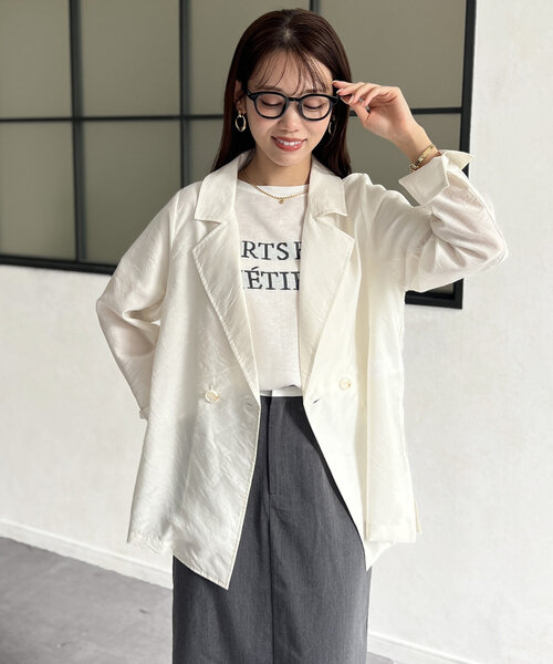 Chez toi(シェトワ)の「シアーテーラードジャケット(テーラードジャケット・レディース・ベージュ/オフホワイト/ブラック・FREE)」の4枚目の写真