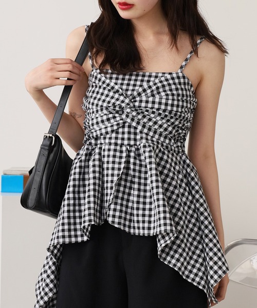 ROOPTOKYO(ループトウキョウ)の「Gingham Camisole Frilled Bustier / ギンガムキャミソールフリルビスチェ(キャミソール・レディース・ブルー/ブラック/ピンク・FREE)」の2枚目の写真
