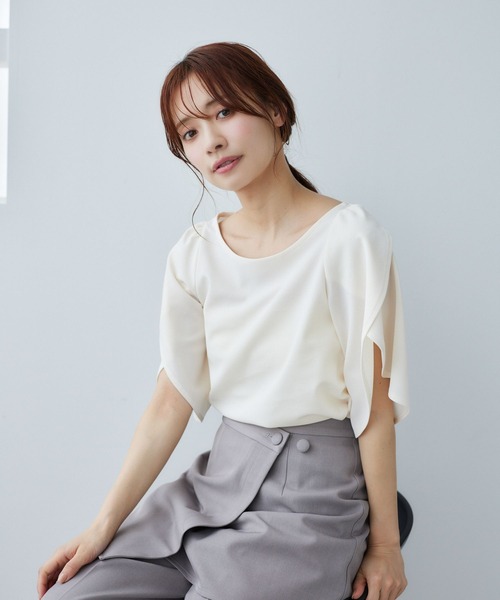 mysty woman（ミスティウーマン）の「チューリップスリーブプルオーバー 491358（Tシャツ/カットソー・レディース・アイボリー/ブラック/ピンク・FREE）」の21枚目の写真