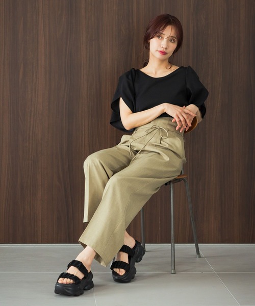 mysty woman（ミスティウーマン）の「チューリップスリーブプルオーバー 491358（Tシャツ/カットソー・レディース・アイボリー/ブラック/ピンク・FREE）」の19枚目の写真