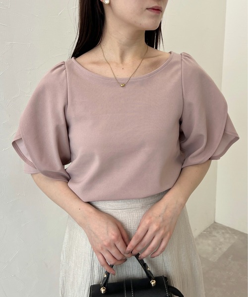 mysty woman（ミスティウーマン）の「チューリップスリーブプルオーバー 491358（Tシャツ/カットソー・レディース・アイボリー/ブラック/ピンク・FREE）」の4枚目の写真