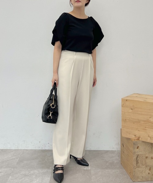 mysty woman（ミスティウーマン）の「チューリップスリーブプルオーバー 491358（Tシャツ/カットソー・レディース・アイボリー/ブラック/ピンク・FREE）」の8枚目の写真