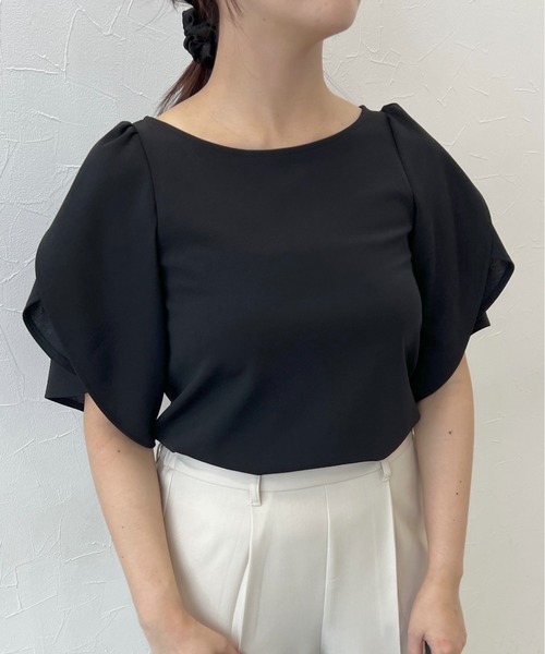 mysty woman（ミスティウーマン）の「チューリップスリーブプルオーバー 491358（Tシャツ/カットソー・レディース・アイボリー/ブラック/ピンク・FREE）」の7枚目の写真