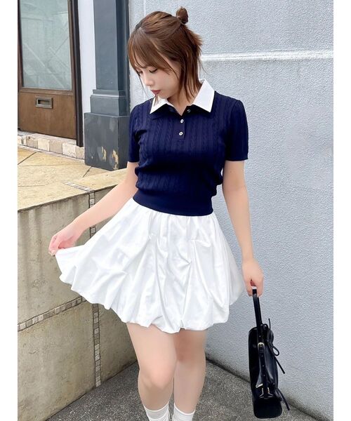 dazzlin（ダズリン）の「ダブルカラーケーブルレイヤードリブニット（ニット/セーター・レディース・ピンク/オフホワイト/ブラウン/ネイビー/ボルドー・FREE）」の7枚目の写真