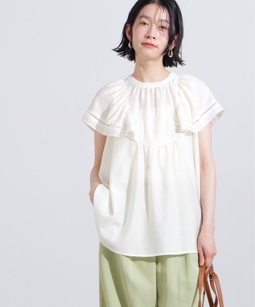 N.(N. Natural Beauty Basic)(エヌエヌナチュラルビューティーベーシック)の「シアーフレアスリーブブラウス(シャツ/ブラウス・レディース・オフホワイト/ブラック/レッド・MEDIUM)」の1枚目の写真