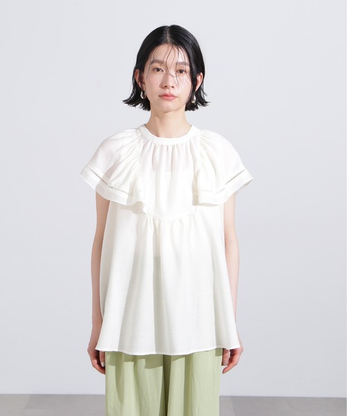 N.(N. Natural Beauty Basic)(エヌエヌナチュラルビューティーベーシック)の「シアーフレアスリーブブラウス(シャツ/ブラウス・レディース・オフホワイト/ブラック/レッド・MEDIUM)」の16枚目の写真