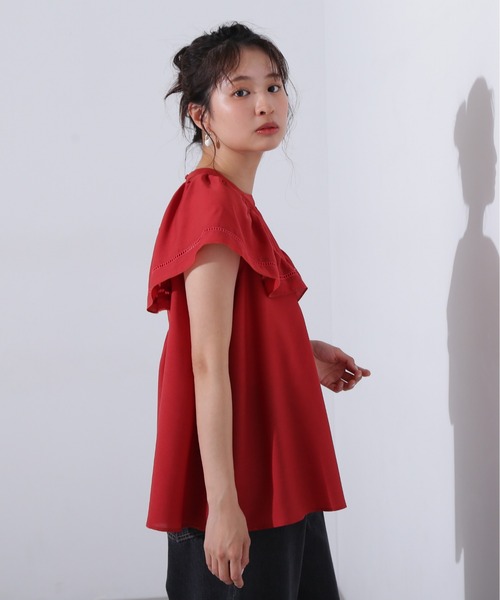 N.(N. Natural Beauty Basic)(エヌエヌナチュラルビューティーベーシック)の「シアーフレアスリーブブラウス(シャツ/ブラウス・レディース・オフホワイト/ブラック/レッド・MEDIUM)」の4枚目の写真