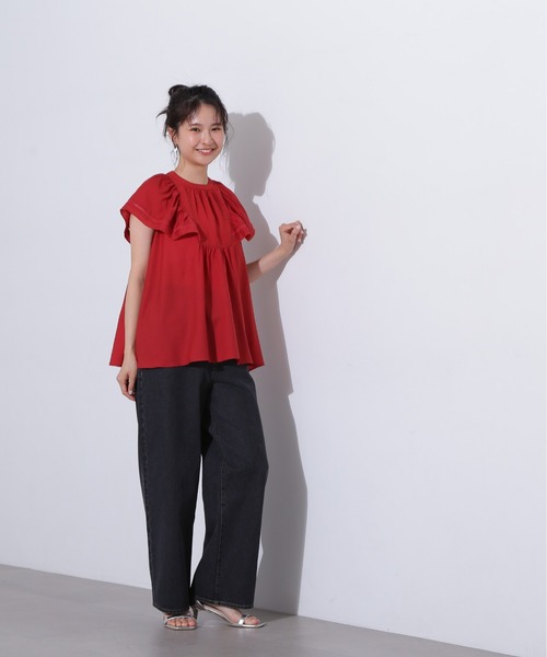 N.(N. Natural Beauty Basic)(エヌエヌナチュラルビューティーベーシック)の「シアーフレアスリーブブラウス(シャツ/ブラウス・レディース・オフホワイト/ブラック/レッド・MEDIUM)」の5枚目の写真