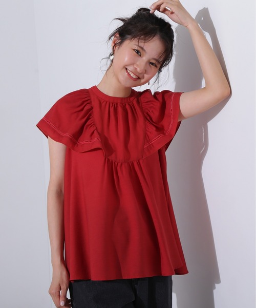 N.(N. Natural Beauty Basic)(エヌエヌナチュラルビューティーベーシック)の「シアーフレアスリーブブラウス(シャツ/ブラウス・レディース・オフホワイト/ブラック/レッド・MEDIUM)」の6枚目の写真