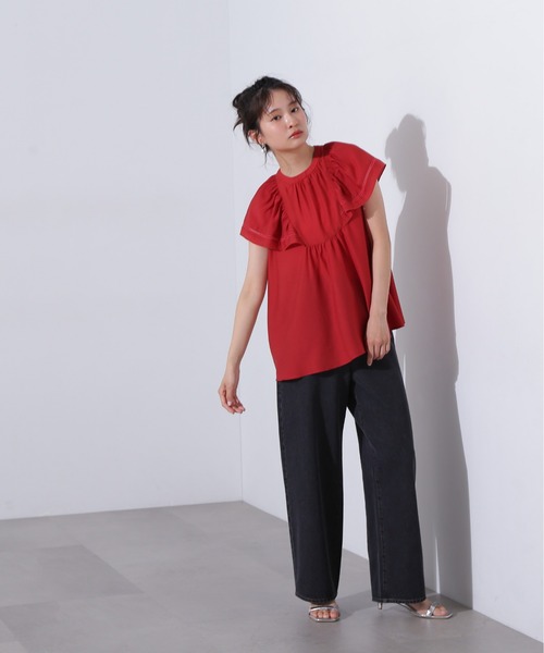 N.(N. Natural Beauty Basic)(エヌエヌナチュラルビューティーベーシック)の「シアーフレアスリーブブラウス(シャツ/ブラウス・レディース・オフホワイト/ブラック/レッド・MEDIUM)」の7枚目の写真