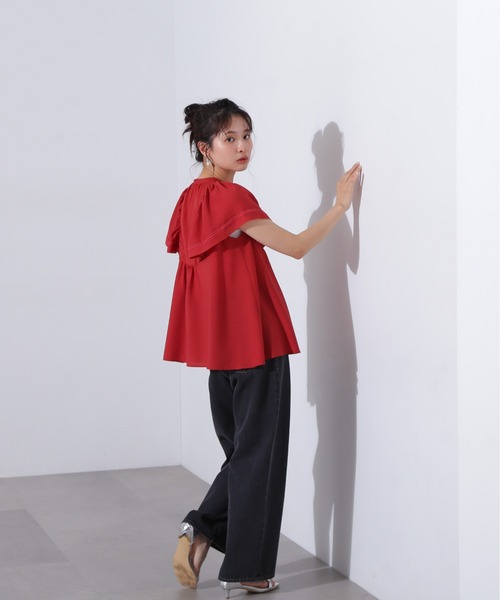 N.(N. Natural Beauty Basic)(エヌエヌナチュラルビューティーベーシック)の「シアーフレアスリーブブラウス(シャツ/ブラウス・レディース・オフホワイト/ブラック/レッド・MEDIUM)」の8枚目の写真