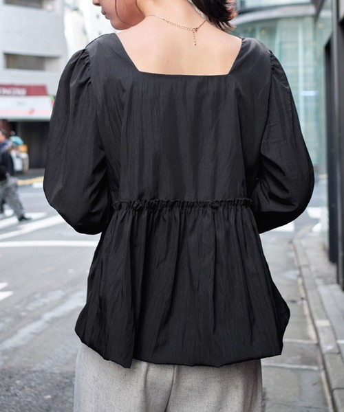 STYLEBLOCK(スタイルブロック)の「Vネックバルーンヘムブラウス(シャツ/ブラウス・レディース・アイボリー/ブラック・FREE)」の8枚目の写真