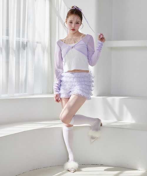 one after another NICE CLAUP(ワンアフターアナザーナイスクラップ)の「【moon light marine collection】チュールフリルショートパンツ(その他パンツ・レディース・オフホワイト/ミント/ラベンダー・FREE)」の8枚目の写真