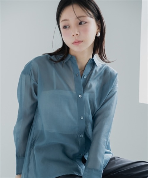 Petitjo(プッチージョ)の「小さいサイズ シアーシャツ 低身長さん・小柄女性(シャツ/ブラウス・レディース・カーキ/ホワイト・PM/PS)」の7枚目の写真