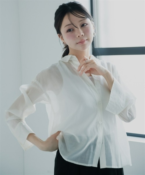 Petitjo(プッチージョ)の「小さいサイズ シアーシャツ 低身長さん・小柄女性(シャツ/ブラウス・レディース・カーキ/ホワイト/ブルー・PM/PS)」の18枚目の写真