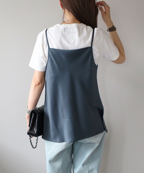 ボンジュールサガン BONJOUR SAGAN ドレープサテンキャミソール×ロングスカートセットアップ （LIGHT-NAVY） ボンジュールサガン BONJOUR SAGAN ドレープサテンキャミソール