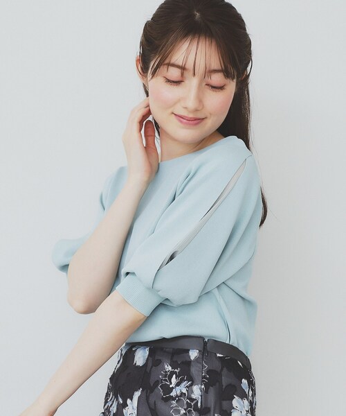 index（インデックス）の「《6色展開/XS-LLサイズ》ドライタッチ デザインスリーブニット【洗濯機洗い可/接触冷感/抗ピル】（ニット/セーター・レディース・チャコールグレー/ナチュラル/ネイビー/ピンク/ブラウン系その他/グリーン系・34/36/38/40/42）」の4枚目の写真