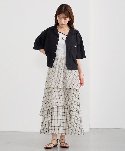 NICOLE CLUB(ニコル クラブ)の「シアーアシメギャザースカート(スカート・レディース・ネイビー/オフホワイト・MEDIUM)」の12枚目の写真