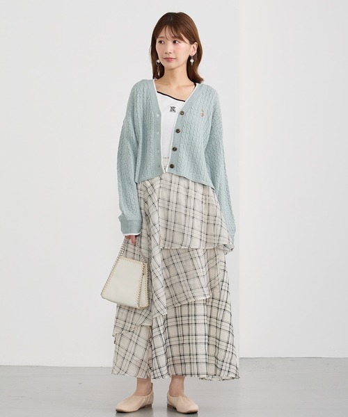 NICOLE CLUB(ニコル クラブ)の「シアーアシメギャザースカート(スカート・レディース・ネイビー/オフホワイト・MEDIUM)」の15枚目の写真