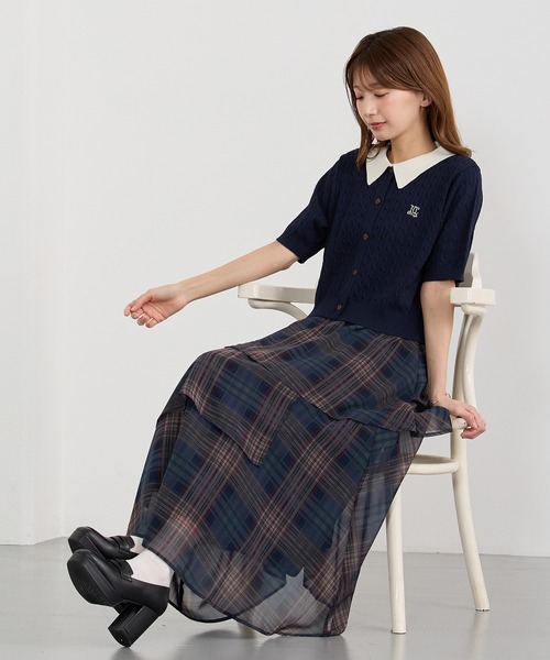 NICOLE CLUB(ニコル クラブ)の「シアーアシメギャザースカート(スカート・レディース・ネイビー/オフホワイト・MEDIUM)」の20枚目の写真