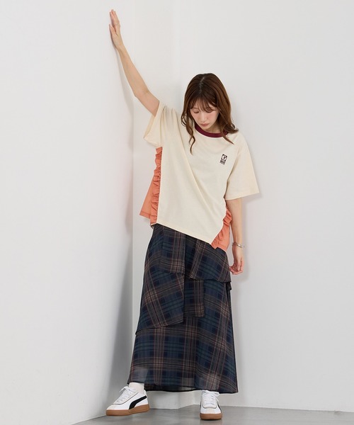 NICOLE CLUB(ニコル クラブ)の「シアーアシメギャザースカート(スカート・レディース・ネイビー/オフホワイト・MEDIUM)」の21枚目の写真