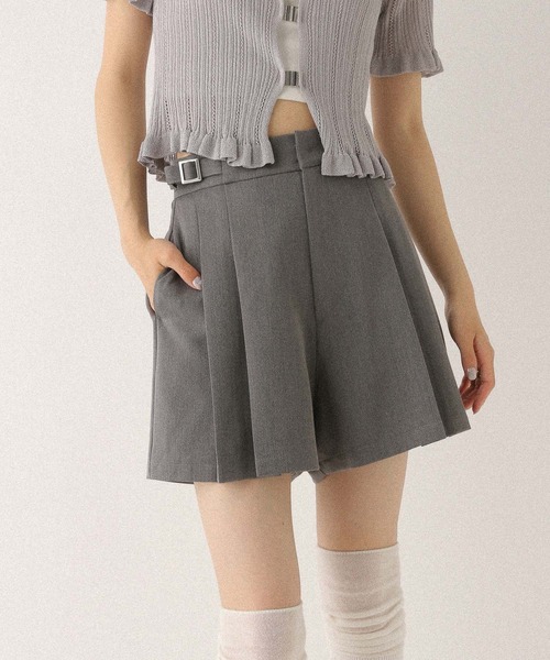 Heather(ヘザー)の「サイドベルトプリーツショートパンツ 491940(その他パンツ・レディース・グレー/ブラック・S/M)」の1枚目の写真