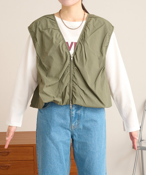 CIAOPANIC TYPY(チャオパニックティピー)の「【kairi企画】シアーナイロンバルーンベスト(ベスト・レディース・カーキ/ブラック/アイボリー・ONE SIZE)」の7枚目の写真