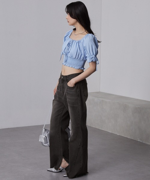 nui nullu（ヌイヌル）の「【nui nullu】ヴィンテージライク 裾フリンジ&スリット フレアデニムパンツ（デニムパンツ・レディース・ブルー系/ブラック系/ブルー系1・S/M/L）」の22枚目の写真