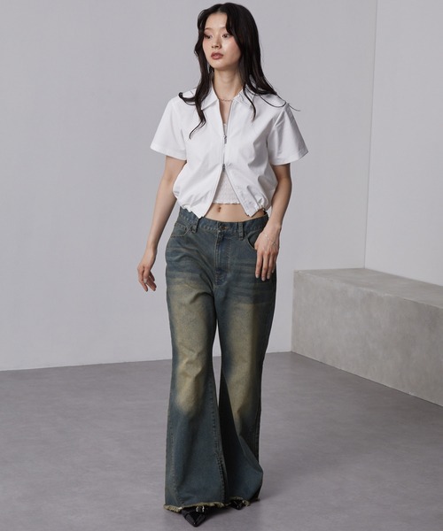 nui nullu（ヌイヌル）の「【nui nullu】ヴィンテージライク 裾フリンジ&スリット フレアデニムパンツ（デニムパンツ・レディース・ブルー系/ブラック系/ブルー系1・S/M/L）」の5枚目の写真