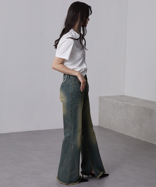 nui nullu（ヌイヌル）の「【nui nullu】ヴィンテージライク 裾フリンジ&スリット フレアデニムパンツ（デニムパンツ・レディース・ブルー系/ブラック系/ブルー系1・S/M/L）」の11枚目の写真