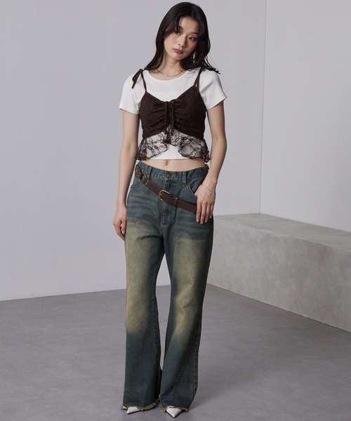 nui nullu（ヌイヌル）の「【nui nullu】ヴィンテージライク 裾フリンジ&スリット フレアデニムパンツ（デニムパンツ・レディース・ブルー系/ブラック系/ブルー系1・S/M/L）」の13枚目の写真