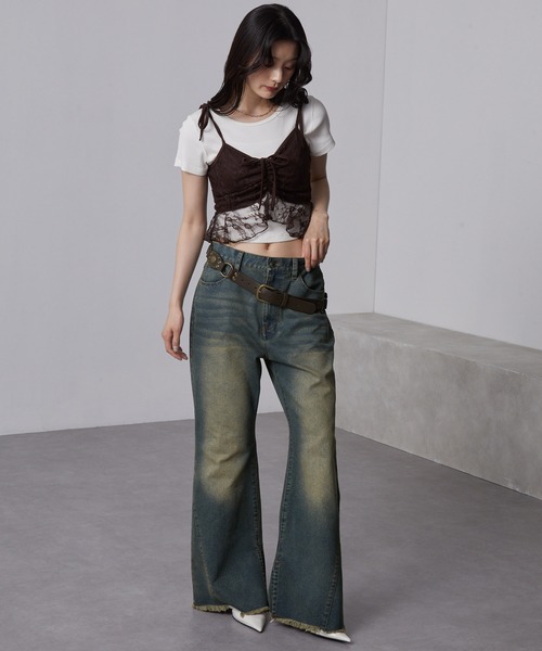 nui nullu（ヌイヌル）の「【nui nullu】ヴィンテージライク 裾フリンジ&スリット フレアデニムパンツ（デニムパンツ・レディース・ブルー系/ブラック系/ブルー系1・S/M/L）」の14枚目の写真