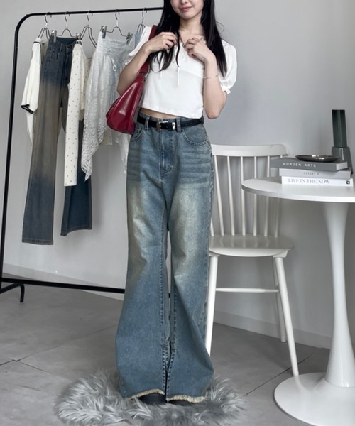 A nui Always Be ANロゴブリーチデニムパンツ Anui ジーンズ デニム デニムパンツ 「UNISEX」イナズマブリーチ