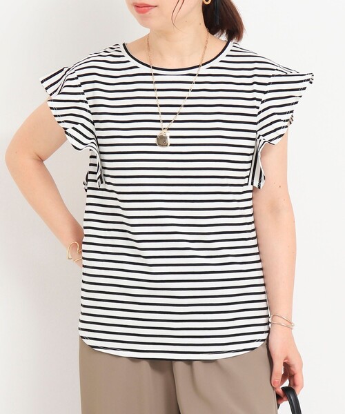 fredy couleur(フレディクルール)の「TC天竺袖フリルTシャツ(Tシャツ/カットソー・レディース・ブラック系その他/レッド/ブラック/オフホワイト・38)」の3枚目の写真