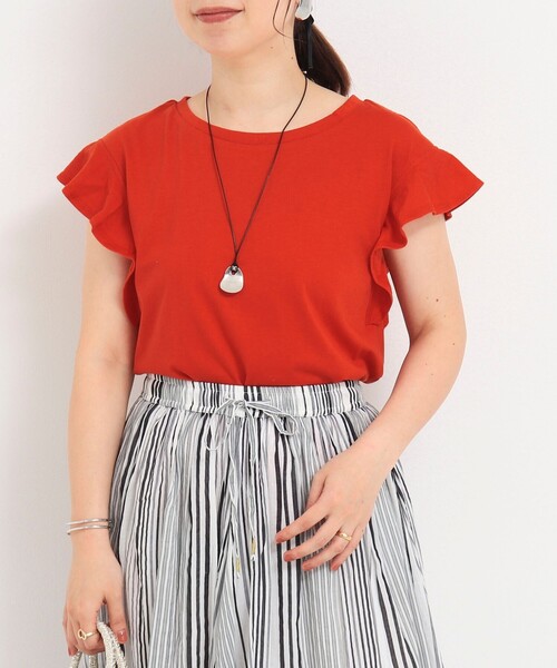 fredy couleur(フレディクルール)の「TC天竺袖フリルTシャツ(Tシャツ/カットソー・レディース・ブラック系その他/レッド/ブラック/オフホワイト・38)」の4枚目の写真